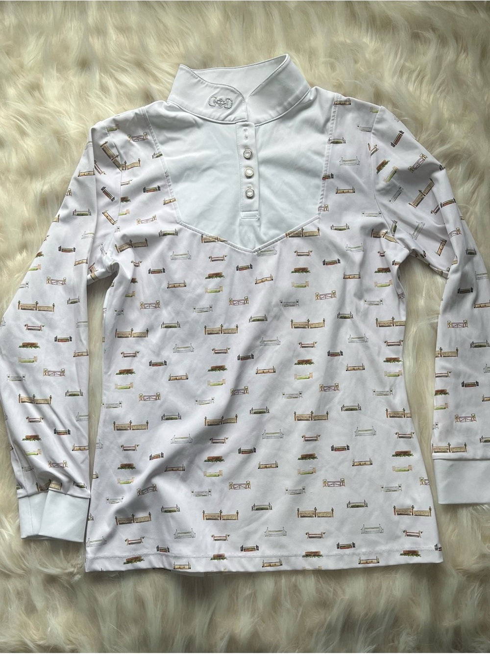 Equestrian Show Shirt Western Shirt Women's L White with Jumps